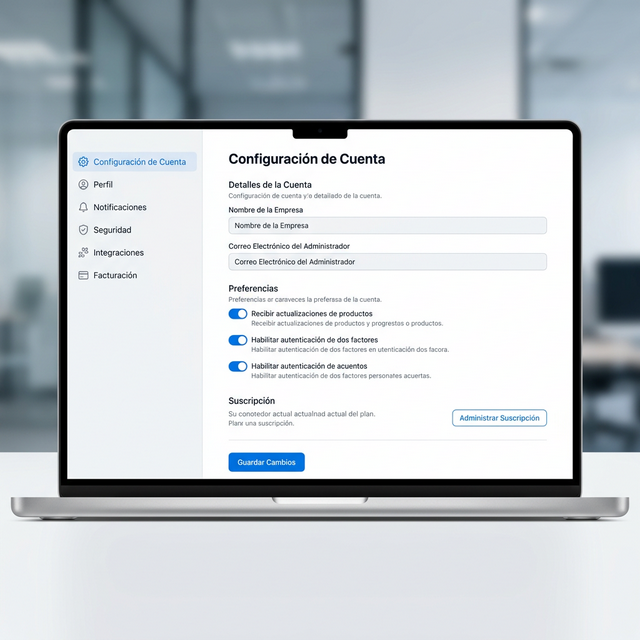 Panel de gestión comercial con embudo de ventas, contactos y configuración